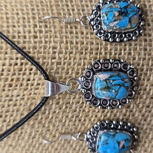 Copper Turquoise Stone Necklace and Earring Set #280 NWOT